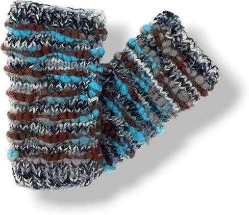 Ella Sussman Hand Knit Winter Fingerless Striped Texting Gloves Warm Wool Fleece Lined in Kuwait