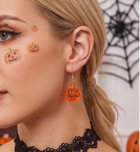 Reffeer Solid 925 Sterling Silver Halloween Pumpkin Dangle Earrings Drops for Women Girls Pumpkin Drop Earrings Hook Studs in Kuwait