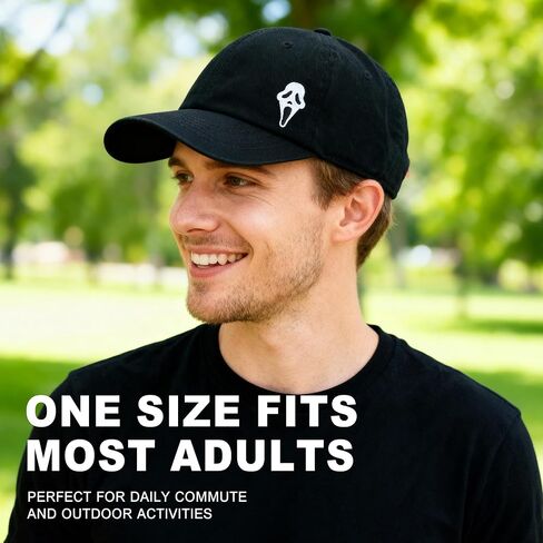 Ghostface Dad Plain Black Embroidered Patch Hat with pre-Curved Bill for Men in Kuwait