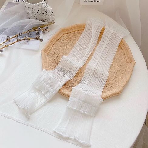 GORGLITTER Women's Mesh Sheer Ruched Arm Sleeves Ruffle Hem Gloves in Kuwait