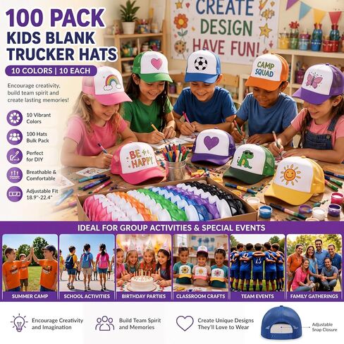 Suhine 100 Pack Sublimation Blank Baseball Caps Bulk Multicolor Unisex Mesh Trucker Hats Adjustable Polyester Mesh Cap for Men Women in Kuwait