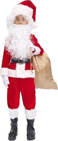 OVOV 11 Pcs Kids Santa Costume Deluxe Kids Santa Suit Toddler Santa Claus Costume for Halloween Cosplay in Kuwait