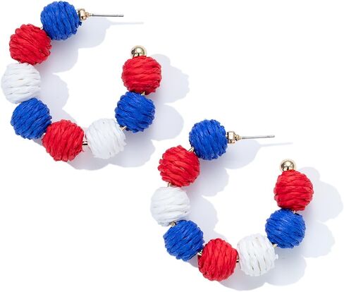 Raffia Hoop Earrings Statement Boho Earrings Cute Rattan Earrings Handmade Colorful Earrings for Women Girls Unique Summer Jewelry in Kuwait