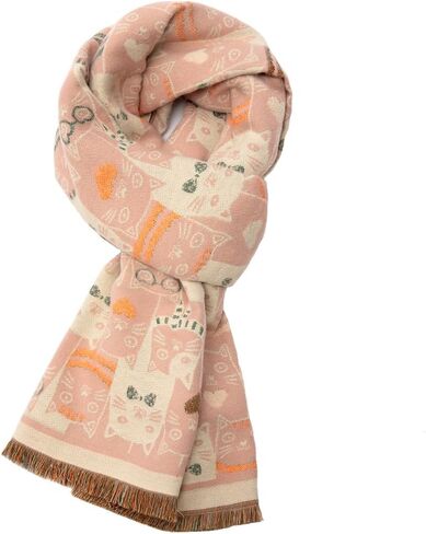 Women's Fringed Scarf Cat Print Pattern Cape Winter Cashmere Feeling Shawl Warm Wrap in Kuwait
