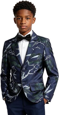 Boy Suits Formal Tuxedo Wedding Prom Suit for Teens Boys Jacquard Suits 3 Piece Blazer Jacket Pants Set with Bow Tie 2t-20 in Kuwait