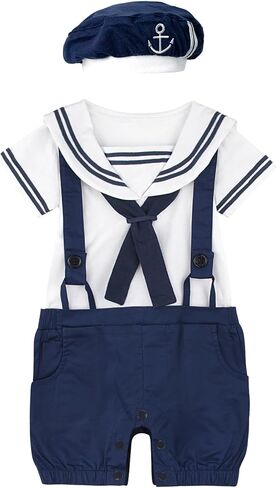 COSLAND Baby Boys' 2pc Sailor Costume, Cotton, Infant Short Sleeve Romper, 3-24 Months in Kuwait