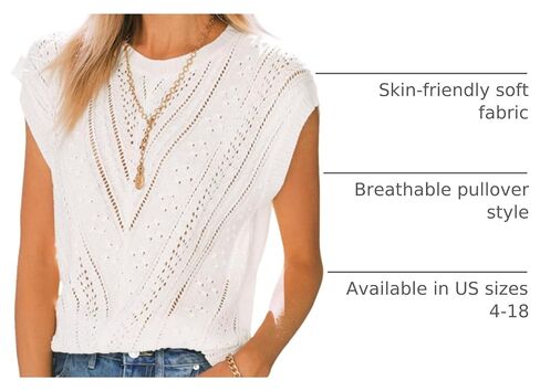Langwyqu Womens Cap Sleeve Tops Summer Crew Neck Shirt Lightweight Crochet Knit Sweater in Kuwait