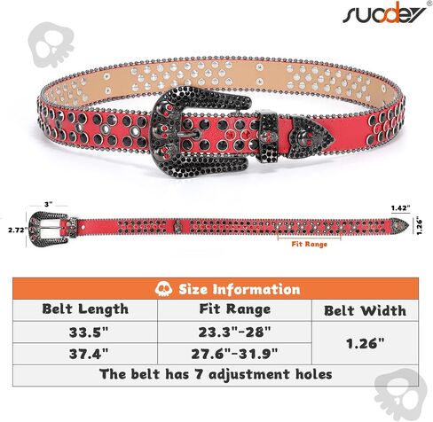 SUOSDEY Kids Rhinestone Belt Skull Stylish Leather Belt for Boys Girls, Western Bling Cowboy Cowgirl Belt for Jeans Pant in Kuwait