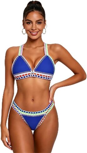AIBEARTY Women's Hand Crochet Knitted Two Piece Bikini Swimsuit Set Sexy Bohemian Tranigle Bathing Suit Swimwear in Kuwait