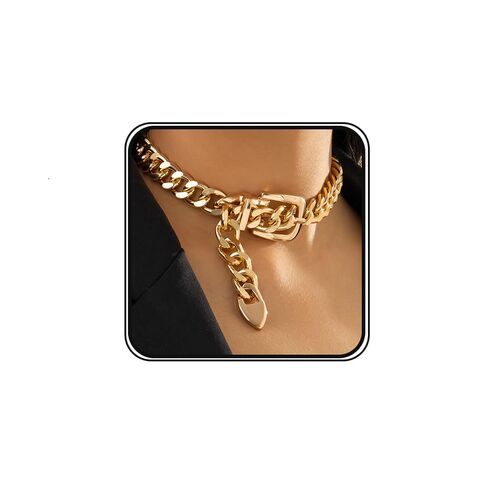 Kercisbeauty Silver Statement Belt Style Chunky Chain Choker Necklace for Women Girls Punk Jewelry for Special Occasion in Kuwait