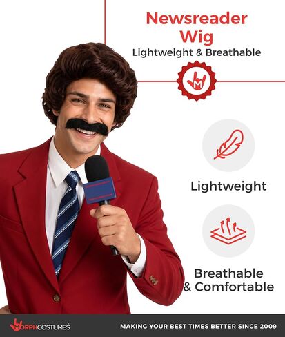 fun shack Men's Wig & Moustache-Adults Movie Newsreader Wig & Mustaches Set in Kuwait