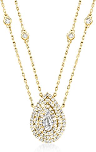 Ross-Simons 0.90 ct. t.w. CZ 2-Strand Drop Necklace in 18kt Gold Over Sterling. 16 inches in Kuwait