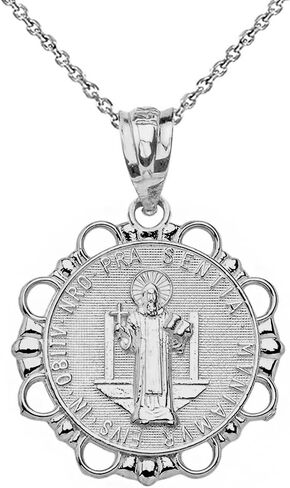 Sterling Silver Medalla De San Benito Saint St Benedict Round Necklace with Rolo Chain and Pendant only in Kuwait