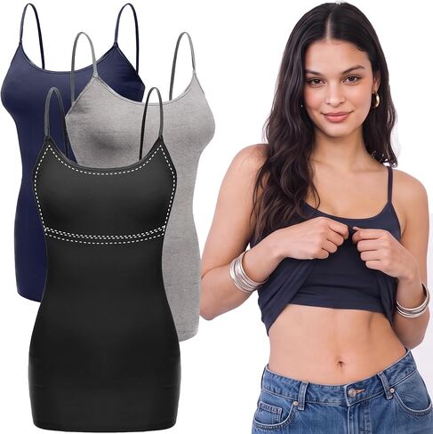 Emmalise Women Camisole Built in Bra Wireless Fabric Support Long Layering Cami in Kuwait