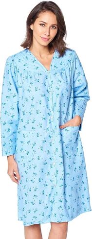 Casual Nights Women's Floral Snap Front Flannel Duster Long Sleeve Lounger Dress in Kuwait
