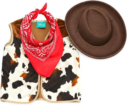 Making Believe Kids Western Rodeo Cowboy or Cowgirl Classic Costume Set - Vest, Brown Hat, Bandanna (Choose Color and Size) in Kuwait