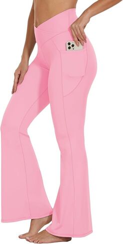 Women’s Flare Crossover Leggings with Tummy Control, High Waist Wide Leg Yoga Pants with Pockets in Kuwait