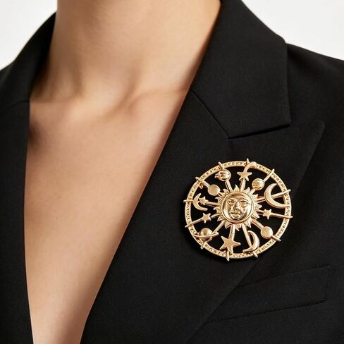 MUZHE Golden Star Moon Sun Galaxy Rudder Brooch Pin for Couple in Kuwait