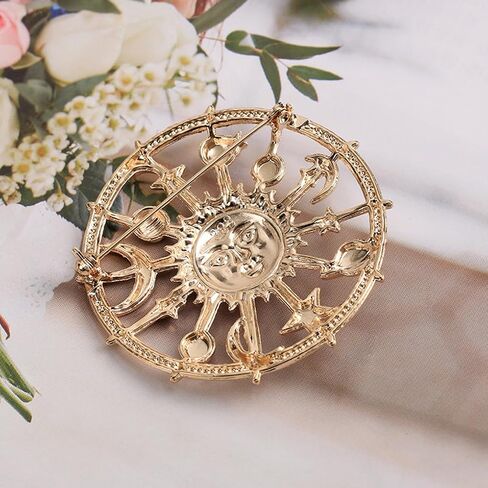 MUZHE Golden Star Moon Sun Galaxy Rudder Brooch Pin for Couple in Kuwait