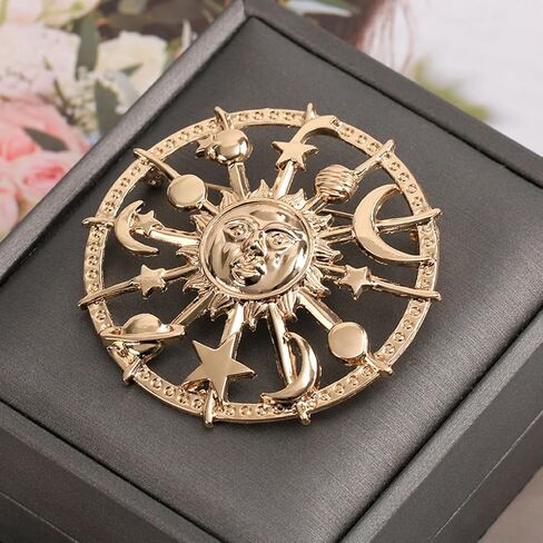MUZHE Golden Star Moon Sun Galaxy Rudder Brooch Pin for Couple in Kuwait
