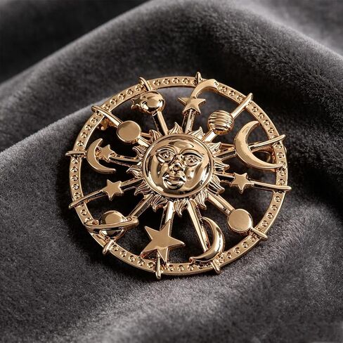 MUZHE Golden Star Moon Sun Galaxy Rudder Brooch Pin for Couple in Kuwait