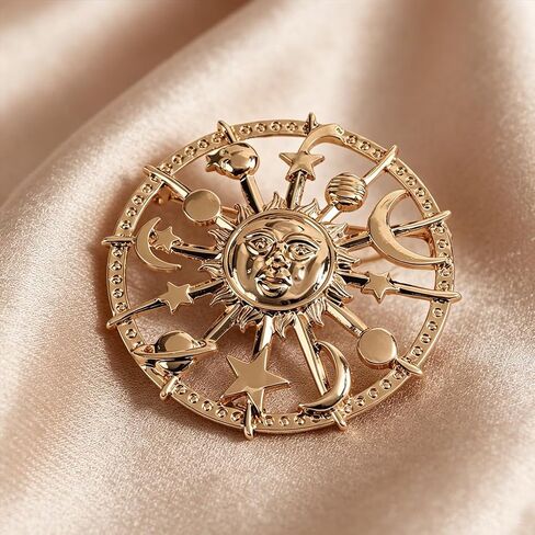 MUZHE Golden Star Moon Sun Galaxy Rudder Brooch Pin for Couple in Kuwait