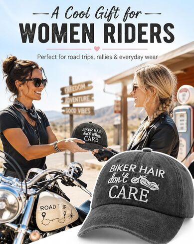 Waldeal Biker Hair Don't Care Hat for Women, Denim Washed Adjustable Baseball Cap in Saudi Arabia