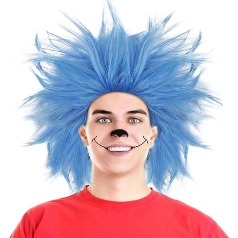 ANOGOL Wig+ Short Blue Wig for Party Wig, Unique Spiky Wig, 80s Wigs for Women and Men, Unisex Wig for Anime Cartoon Costume, Fizzy and Crazy Wig for Halloween Wig Christmas Wig in Kuwait