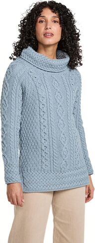Carraig Donn - Ladies - 100% Soft Merino Wool - Cable Knit Sweeter Vented Roll Neck Irish Jumper in Kuwait