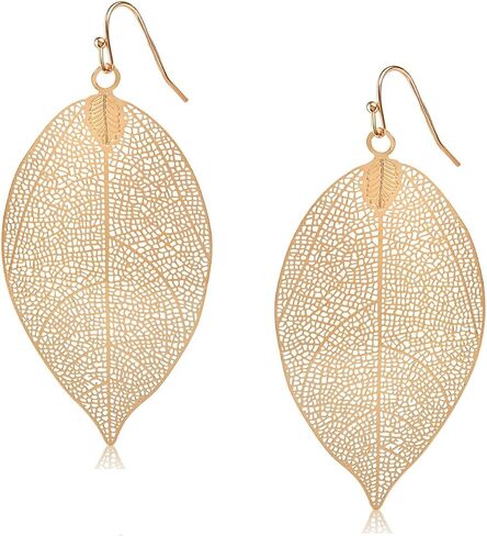 Humble Chic Leaf Earrings for Women - Gold, Rose, or Silver Tone Delicate Filigree Dangle Earrings in Kuwait