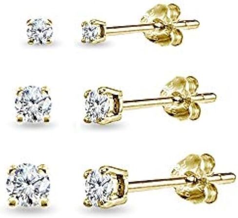 Sterling Silver Round Small CZ Stud, Tiny Ball Bead Cartilage Earrings Jewelry Set for Women Girls Men, Multiple Piercings in Kuwait