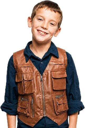 ComfyCamper Kids Jurassic Dinosaur Wrangler Costume - Brown Leather Vest World Park Utility Zookeeper Boys in Kuwait