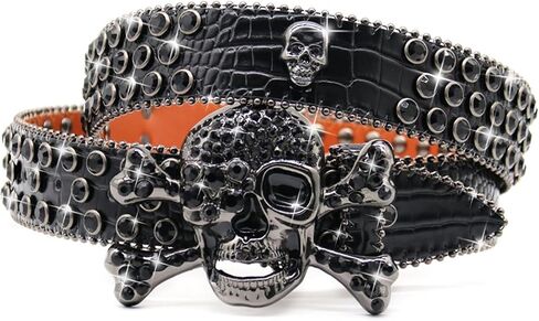 Rhinestones Skull Belt for Men Women Studded Belts Cowgirl Belts For Women Black/Silver/Red Belt For Jean Pant in Kuwait