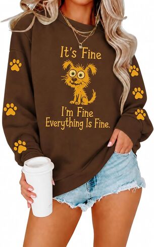 VILOVE Funny Sweatshirts for Women It‘s Fine I’m Fine Everything is Fine Shirts Inspirational T-Shirt Cute Sayings Tee Tops in Kuwait
