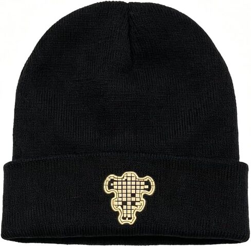 LoliMiss Anime Black Bull Embroidery Knit Beanie Hat in Kuwait