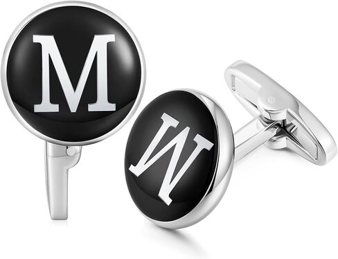 HONEY BEAR Initial Alphabet Letter Cufflinks Round for Mens Wedding Gift,Black A-Z in Kuwait