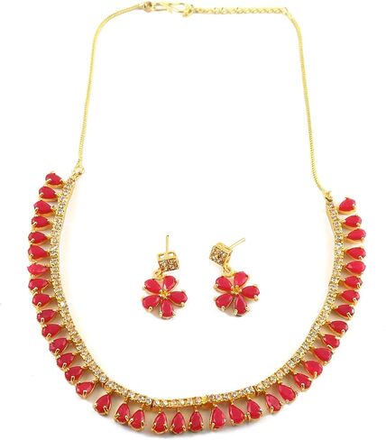 JewarHaat Indian Bollywood Necklace Set AD CZ Elegant Gold Plated Multi Stones Sparkling Crystals Choker with Earrings Fashion Jewellery for Women & Girls in Kuwait