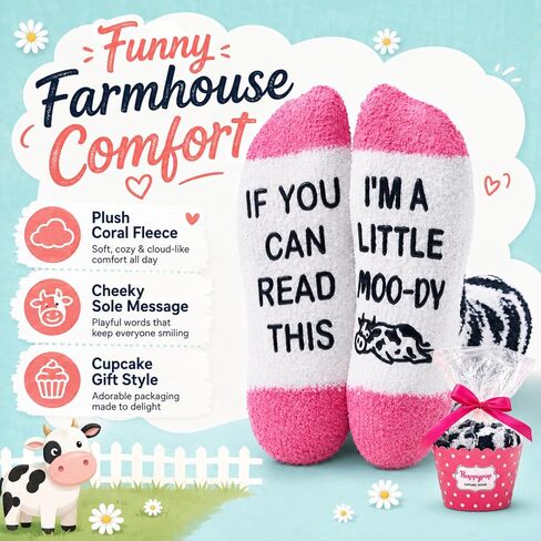 HAPPYPOP Fuzzy Pink Cow Print Stuff Cow Socks Girls, Funny Cow Print Gifts Cute Cow Gifts for Cow Lovers Women in Kuwait