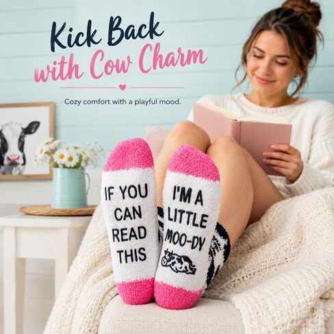 HAPPYPOP Fuzzy Pink Cow Print Stuff Cow Socks Girls, Funny Cow Print Gifts Cute Cow Gifts for Cow Lovers Women in Kuwait