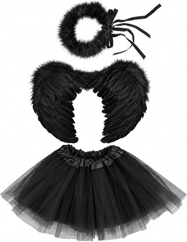SATINIOR Angel Costume for Girls Angel and Halo Set 3 Layer Tutu Skirt Feather in Kuwait