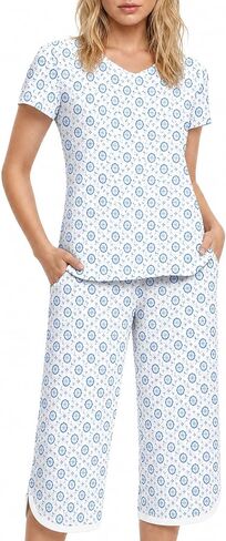IZZY + TOBY Women's Sleepwear Tops With Capri Pants Pajama Sets in Kuwait