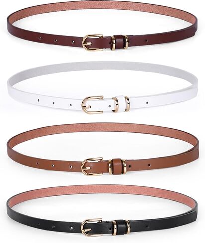 JASGOOD Women's Skinny PU Leather Belt Solid Color Fashion Thin Waist Belt with Gold Buckle for Jeans Pants 1/2 Width in Kuwait