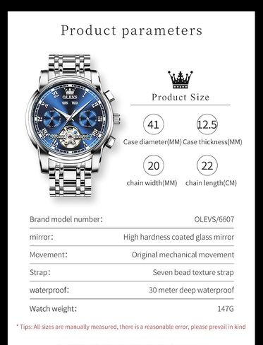 OLEVS Automatic Watch for Men Self Winding Mechanical Luxury Business Stainless Steel Multi Calendar Waterproof Luminous Wrist Watches in Kuwait