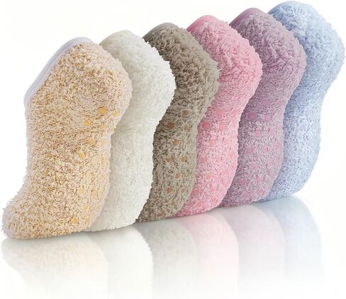 jeuhut 12 Pairs Non Skid Fuzzy Socks for Women with Grips Cozy Fluffy Fall Winter Socks Bulk Cute Barefoot Slipper Socks in Kuwait