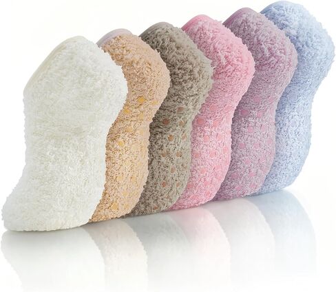 jeuhut 12 Pairs Non Skid Fuzzy Socks for Women with Grips Cozy Fluffy Fall Winter Socks Bulk Cute Barefoot Slipper Socks in Kuwait