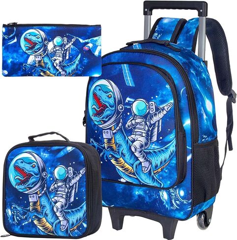 KLFVB Rolling Backpack for Girls Boys, Kids Roller Wheels School Bookbag with Lunch Bag, Wheeled School Bag for Children in Kuwait