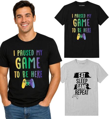 BROOKLYN VERTICAL 2-Pack Mens Video Gamer Gaming Short Sleeve Crew Neck T-Shirt| Soft Cotton Graphic Tees Sizes S-XL in Kuwait