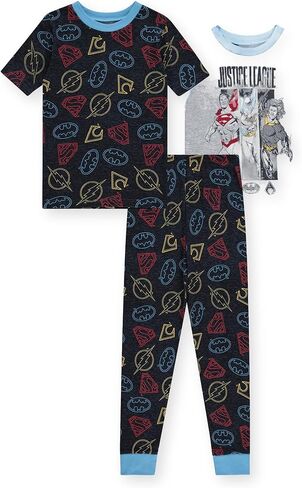 Boys DC Comics Batman Pajamas Set - 4 Piece Short Sleeve Batman Pajamas - Short Sleeves, Shorts and Pants Pajamas Set in Kuwait