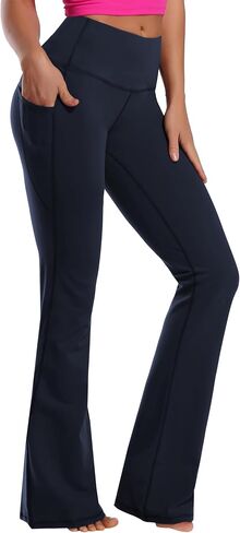 BUBBLELIME 29"/31"/33"/35"/37" Women High Waist Bootlegs Yoga Pants Tummy Control Bootcut Workout Flared Out Pockets in Kuwait