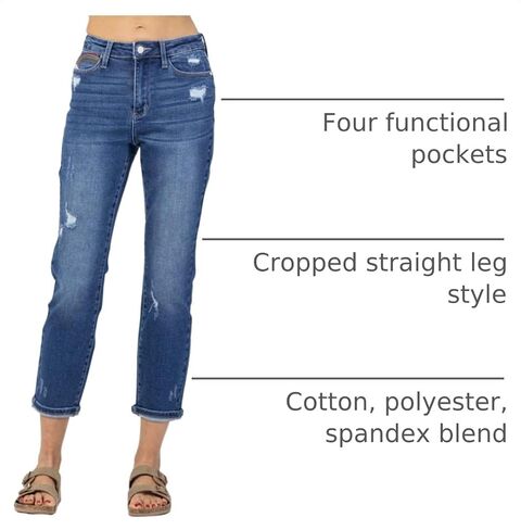 Judy Blue Women's High Waist Rainbow Embroidery Cropped Straight Leg Jeans in Kuwait